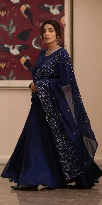 ZF 379 Navy Blue Color Georgette Embroidery Sequence Gown Casual, Wedding, Party, Festive, Events Etc. Expected Delivery 4-6 Working Days @1999/- | Gowns, Bollywood Gowns, Creative Gowns, Designer Gowns, Embroidered Gowns, Party Wear Gowns