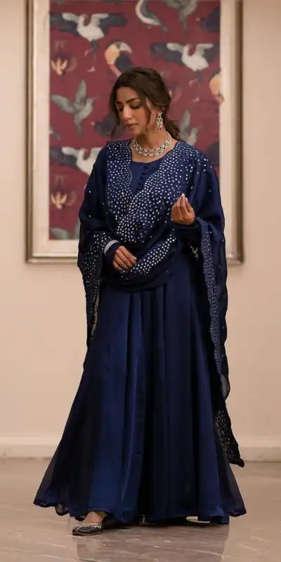 ZF 379 Navy Blue Color Georgette Embroidery Sequence Gown Casual, Wedding, Party, Festive, Events Etc. Expected Delivery 4-6 Working Days @1999/- | Gowns, Bollywood Gowns, Creative Gowns, Designer Gowns, Embroidered Gowns, Party Wear Gowns