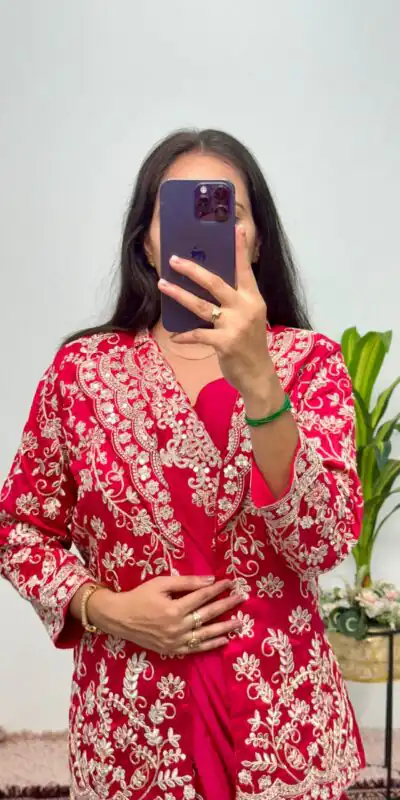 ST 1054 Pink Color Chinon Embroidery Work Koti And Saree Casual, Wedding, Party, Festive, Events Etc. Expected Delivery 4-6 Working Days @2399/- | Sarees, Bollywood Sarees, Creative Sarees, Designer Sarees, Embroidered Sarees, Ethnic Saree, Modern Digital sarees, Party Wear Sarees