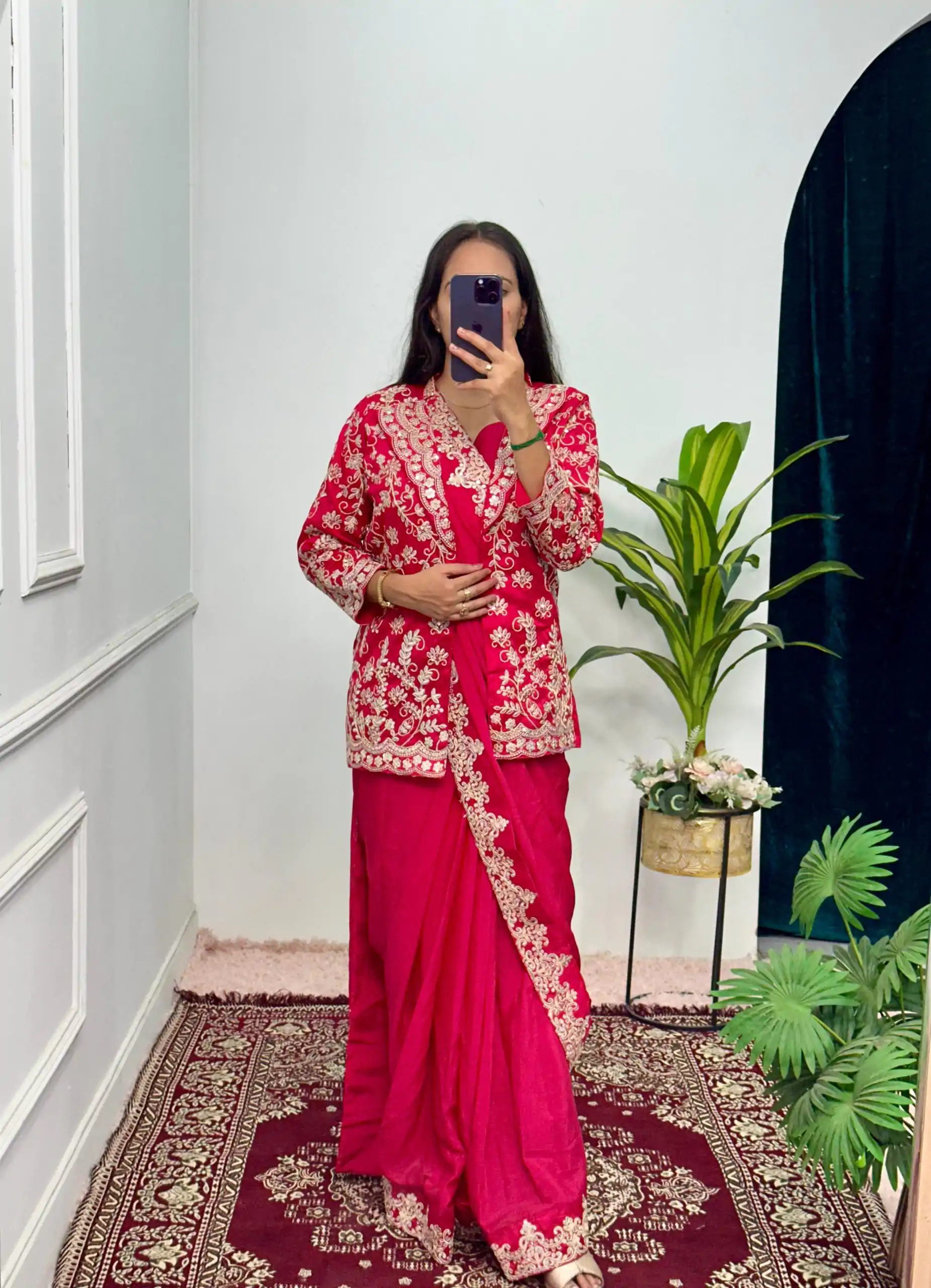 ST 1054 Pink  Color Chinon Embroidery Work Koti And Saree Casual, Wedding, Party, Festive, Events Etc. Expected Delivery 4-6 Working Days @2399/- | Sarees, Bollywood Sarees, Creative Sarees, Designer Sarees, Embroidered Sarees, Ethnic Saree, Modern Digital sarees, Party Wear Sarees