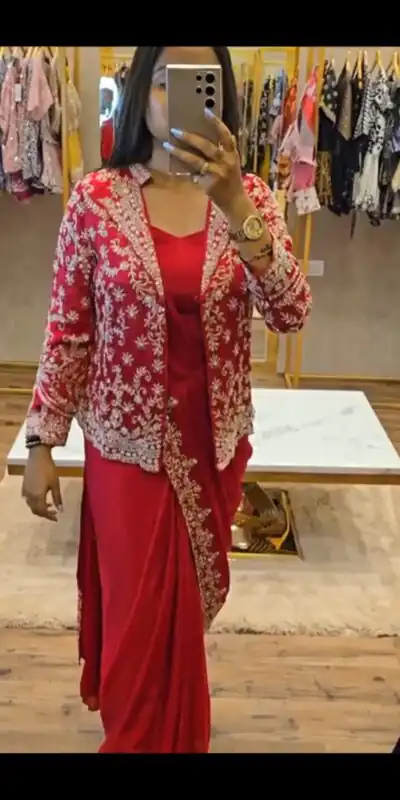 ST 1054 Pink Color Chinon Embroidery Work Koti And Saree Casual, Wedding, Party, Festive, Events Etc. Expected Delivery 4-6 Working Days @2399/- | Sarees, Bollywood Sarees, Creative Sarees, Designer Sarees, Embroidered Sarees, Ethnic Saree, Modern Digital sarees, Party Wear Sarees