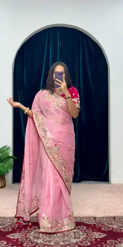 ST 474 Pink Color Jimmy Choo Embroidery Sequins Saree Casual, Wedding, Party, Festive, Events Etc. Expected Delivery 4-6 Working Days @2449/- | Sarees, Bollywood Sarees, Creative Sarees, Designer Sarees, Embroidered Sarees, Ethnic Saree, Modern Digital sarees, Party Wear Sarees