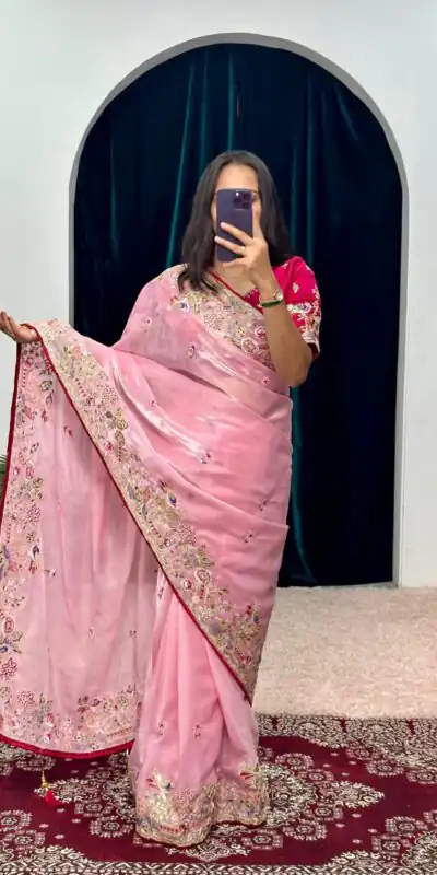 ST 474 Pink Color Jimmy Choo Embroidery Sequins Saree Casual, Wedding, Party, Festive, Events Etc. Expected Delivery 4-6 Working Days @2449/- | Sarees, Bollywood Sarees, Creative Sarees, Designer Sarees, Embroidered Sarees, Ethnic Saree, Modern Digital sarees, Party Wear Sarees