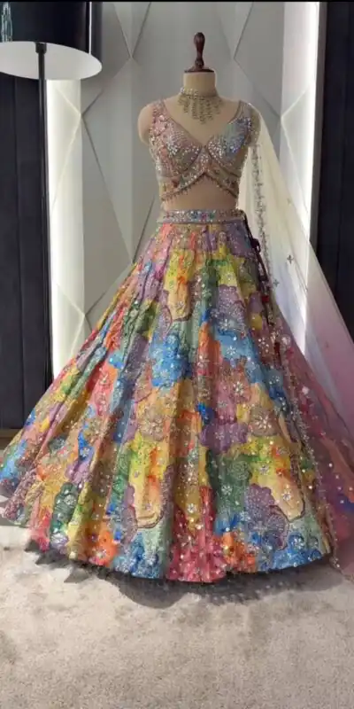 BD 1609 Malty Color Satin Silk Embroidered Lehenga Choli Casual, Wedding, Festive, Events Expected Delivery 4-6 Working Days @3049/- | Lehenga, Bollywood Lehenga, Creative Lehenga, Designer Lehenga, Embroidered Lehenga, Party Wear Lehenga