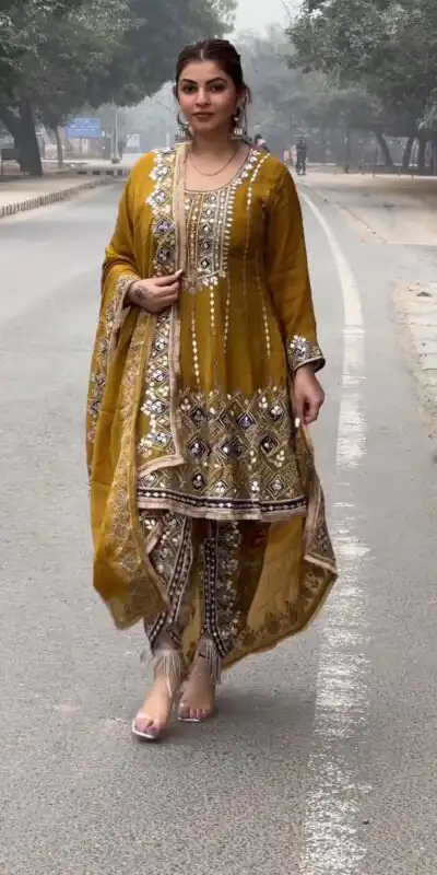 KD 1465 Mustard Color Chinon Silk Sequence Thread Salwar Suit Casual, Party, Festive, Events Wedding Etc.  Expected Delivery 4-6 Working Days @2549/- | Salwar suit, Designer Suits, Casual Suits, Creative suits, Palazzo Suits, Party Wear Suits, Straight Suits