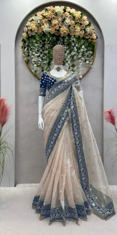 KD 478 Cream Color Tissue Silk Thread Sequence Work Saree Casual, Party Wear, Wedding, Events Etc. Expected Delivery 4-6 Working Days @2349/- | Sarees, Bollywood Sarees, Creative Sarees, Designer Sarees, Embroidered Sarees, Ethnic Saree, Modern Digital sarees, Party Wear Sarees