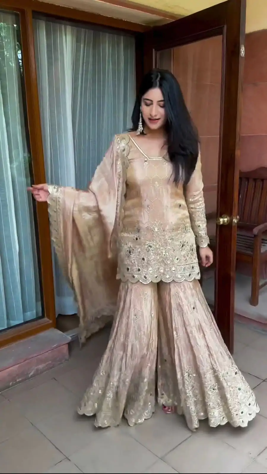 SR 1616 Golden Color Heavy Chinnon Silk Embroidery Work Sharara Suit Wedding, Party, Festive, Events Etc. Expected Delivery 4-6 Working Days @2199Only | Salwar suit, Designer Suits, Casual Suits, Creative suits, Palazzo Suits, Party Wear Suits, Straight Suits