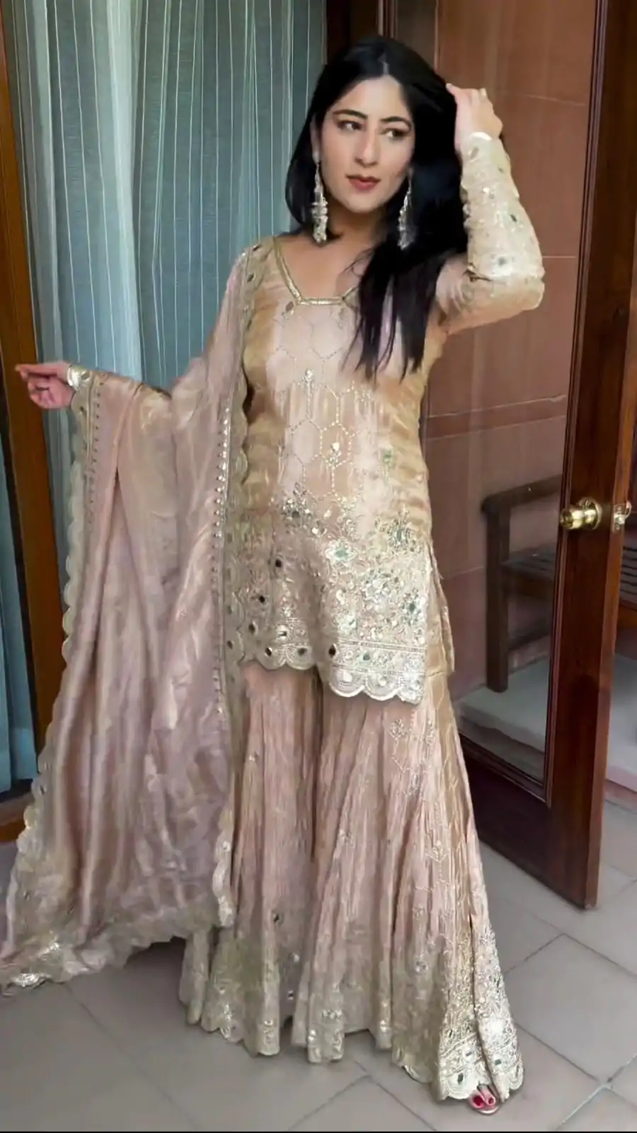 SR 1616 Golden Color Heavy Chinnon Silk Embroidery Work Sharara Suit Wedding, Party, Festive, Events Etc. Expected Delivery 4-6 Working Days @2199Only | Salwar suit, Designer Suits, Casual Suits, Creative suits, Palazzo Suits, Party Wear Suits, Straight Suits