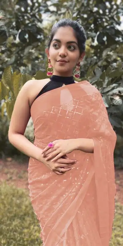 KT 201 Light Orange Color Georgette Fancy Sequence Work Saree Casual, Party Wear, Wedding Expected Delivery 4-6 Working Days@1649/- | Sarees, Bollywood Sarees, Creative Sarees, Designer Sarees, Embroidered Sarees, Party Wear Sarees