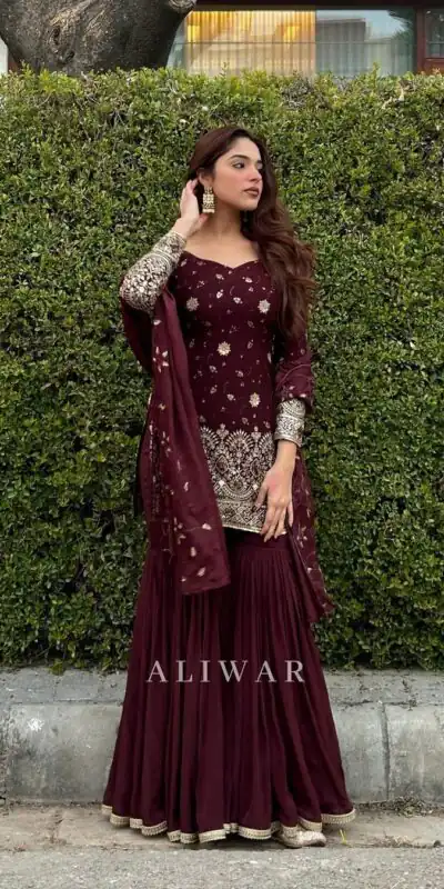SSR 470 Maroon Color Georgette Embroidery Sequence Salwar Suit Wedding, Party, Festive, Events Expected Delivery 4-6 Working Days @ 1949/- Only | Salwar suit, Designer Suits, Casual Suits, Creative suits, Party Wear Suits, Straight Suits