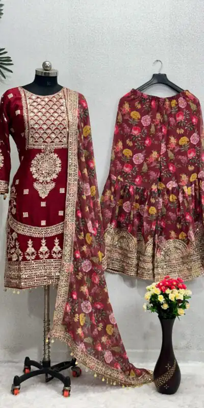 KF 1640 Maroon Color Heavy Chinon Silk Sequins Work Salwar Suit Wedding, Party, Festive, Events Etc.  Expected Delivery 4-6 Working Days @2399/-Only | Salwar suit, Designer Suits, Casual Suits, Creative suits, Palazzo Suits, Party Wear Suits, Straight Suits