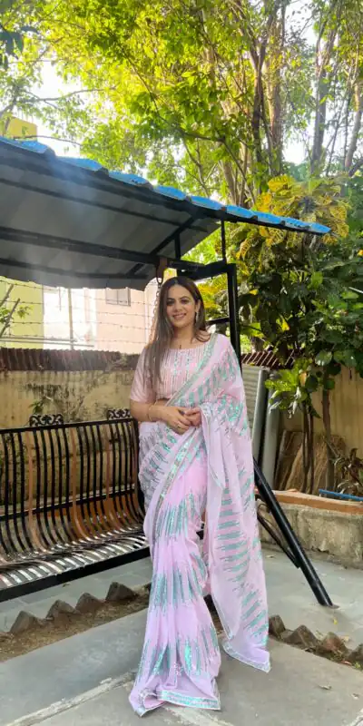 JR 574 Light Violet Color Georgette Sequence Lace border Work Saree Casual, Wedding, Festive, Events Expected Delivery  4-6 Working Days @1699/- | Sarees, Bollywood Sarees, Creative Sarees, Designer Sarees, Embroidered Sarees, Ethnic Saree, Modern Digital sarees, Party Wear Sarees