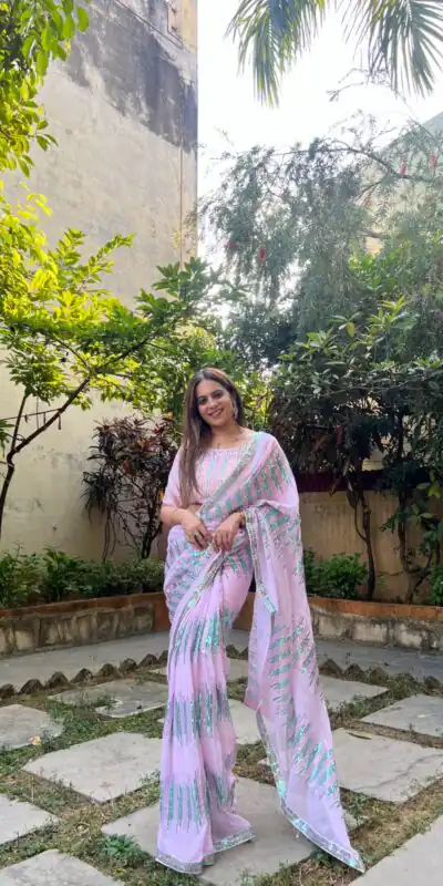 JR 574 Light Violet Color Georgette Sequence Lace border Work Saree Casual, Wedding, Festive, Events Expected Delivery  4-6 Working Days @1699/- | Sarees, Bollywood Sarees, Creative Sarees, Designer Sarees, Embroidered Sarees, Ethnic Saree, Modern Digital sarees, Party Wear Sarees