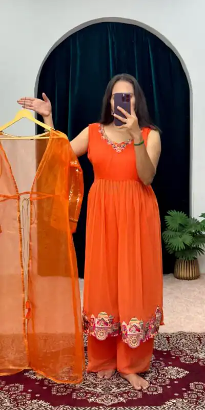 ST 1052 Orange Color Chine Stitched Less Work Salwar Suit Casual, Wedding, Party, Festive, Events Etc. Expected Delivery 4-6 Working Days @2099/- | Salwar suit, Designer Suits, Casual Suits, Creative suits, Palazzo Suits, Party Wear Suits, Patiala Suits, Straight Suits