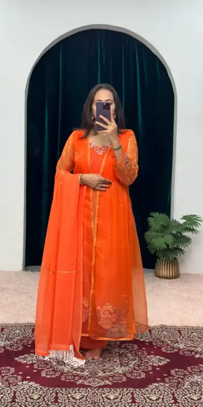 ST 1052 Orange Color Chine Stitched Less Work Salwar Suit Casual, Wedding, Party, Festive, Events Etc. Expected Delivery 4-6 Working Days @2099/- | Salwar suit, Designer Suits, Casual Suits, Creative suits, Palazzo Suits, Party Wear Suits, Patiala Suits, Straight Suits