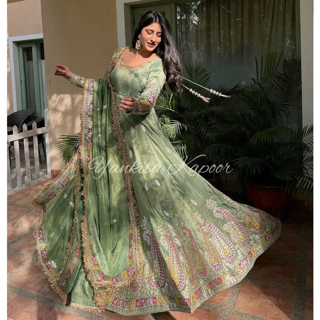 SR 1621 Pista Green Color Heavy Chinnon Embroidery Sequence Sharara Suit Wedding, Party, Festive, Events Etc. Expected Delivery 4-6 Working Days @2499 | Gowns, Bollywood Gowns, Creative Gowns, Designer Gowns, Embroidered Gowns, Party Wear Gowns