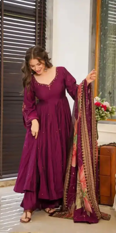 SRK 5170 Purple Color Pure Chinnon Silk Embroidery Sequence Salwar Suit Wedding, Party, Festive, Events Expected Delivery 4-6 Working Days @ 1949/- | Jump Suits, Salwar suit, Designer Suits, Casual Suits, Creative suits, Palazzo Suits, Party Wear Suits, Patiala Suits, Straight Suits