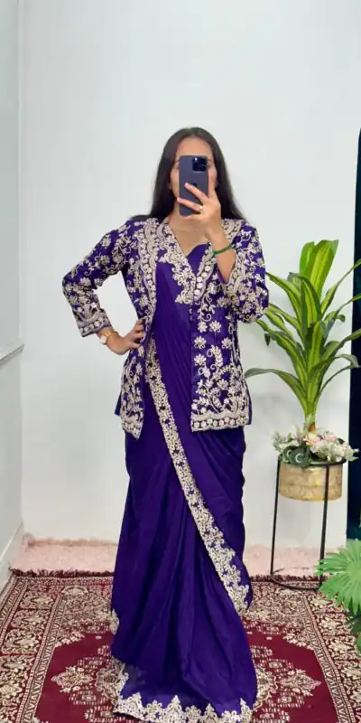 ST 1054 Royal Blue Color Chinon Embroidery Work Koti And Saree Casual, Wedding, Party, Festive, Events Etc. Expected Delivery 4-6 Working Days @2399/- | Sarees, Bollywood Sarees, Creative Sarees, Designer Sarees, Embroidered Sarees, Ethnic Saree, Modern Digital sarees, Party Wear Sarees