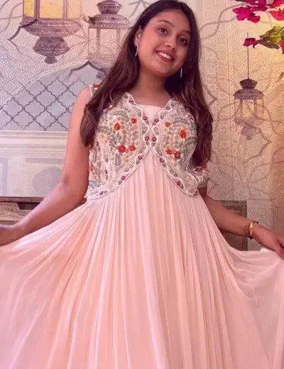 MF 435 Pink Color Kota Silk Weaving Jacquard Gown Casual, Party, Wedding, Festive, Events Etc.  Expected Delivery  4-6 Working Days @1599/- Only | Gowns, Bollywood Gowns, Creative Gowns, Designer Gowns, Embroidered Gowns, Party Wear Gowns