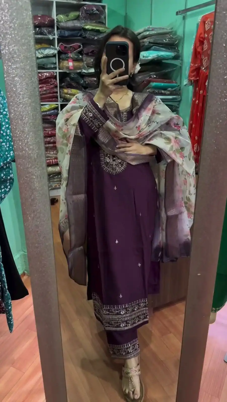 AD 164 Purple Color Chinon Silk Embroidery Work Sharara Suit Casual, Wedding, Party, Festive, Events Etc. Expected Delivery 4-6 Working Days @1949/- | Jump Suits, Salwar suit, Designer Suits, Casual Suits, Creative suits, Palazzo Suits, Party Wear Suits, Patiala Suits, Straight Suits