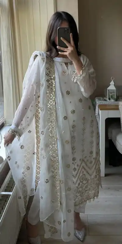 VLM 203 White Color Georgette Embroidery Sequence Salwar Suit Wedding, Party, Festive, Events Expected Delivery 4-6 Working Days @ 1999/- Only | Salwar suit, Designer Suits, Casual Suits, Creative suits, Party Wear Suits, Straight Suits