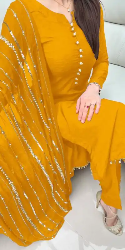 SRK 5161 Yellow Color Chinnon Silk Embroidery Coding Dori Salwar Suit Wedding, Party, Festive, Events Expected Delivery 4-6 Working Days @ 1899/- | Jump Suits, Salwar suit, Designer Suits, Casual Suits, Creative suits, Palazzo Suits, Party Wear Suits, Patiala Suits, Straight Suits