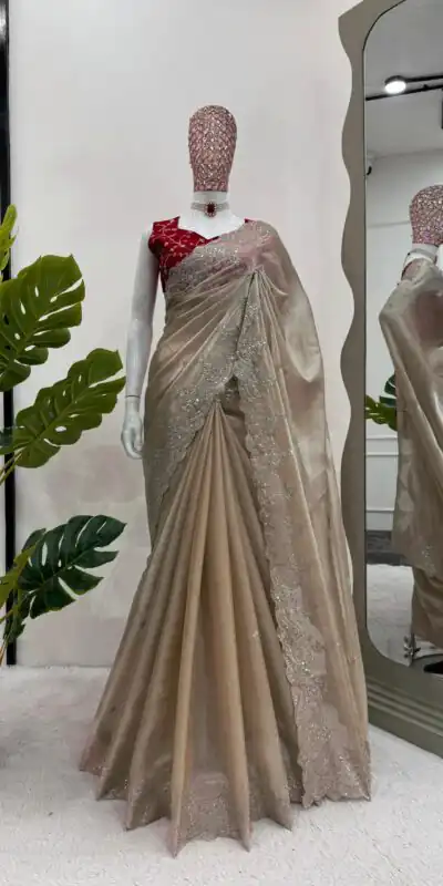 KD 500 Golden Color Jimmy choo Thread Sequence Work Saree Casual, Party, Wedding, Festive, Events Etc.  Expected Delivery  4-6 Working Days @2099/- Only | Sarees, Bollywood Sarees, Creative Sarees, Designer Sarees, Embroidered Sarees, Ethnic Saree, Modern Digital sarees, Party Wear Sarees