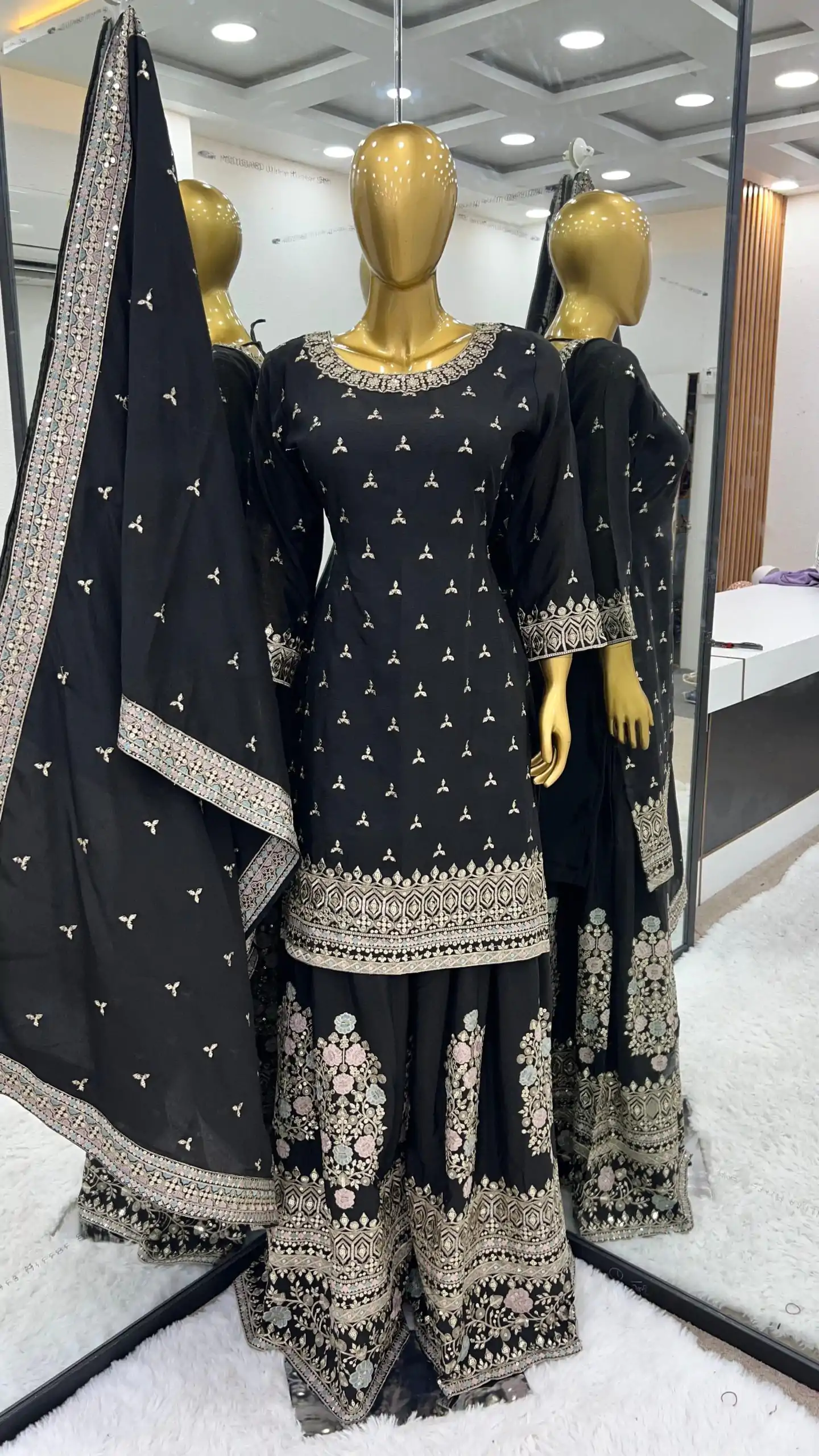 SR 1627 Black Color Chinon Silk Malty Embroidery Sharara Suit Wedding, Party, Festive, Events Etc. Expected Delivery 4-6 Working Days @2199Only | Salwar suit, Designer Suits, Casual Suits, Creative suits, Palazzo Suits, Party Wear Suits, Straight Suits