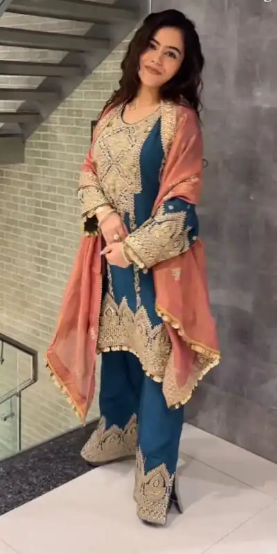 AD 1668 Blue Color Chinon Silk Embroidery Sequence Sharara Suit Casual, Wedding, Party, Festive, Events Etc. Expected Delivery 4-6 Working Days @2499/- | Jump Suits, Salwar suit, Designer Suits, Casual Suits, Creative suits, Palazzo Suits, Party Wear Suits, Patiala Suits, Straight Suits