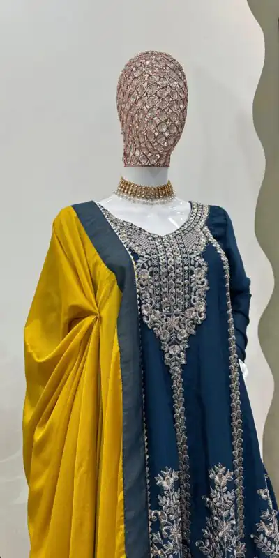 KD 1477 Blue Color Chinon Silk Sequence Thread Work Salwar Suit Casual, Wedding, Party, Events Etc. Expected Delivery 4-6 Working Days 2999/- | Jump Suits, Salwar suit, Designer Suits, Casual Suits, Creative suits, Palazzo Suits, Party Wear Suits, Patiala Suits, Straight Suits