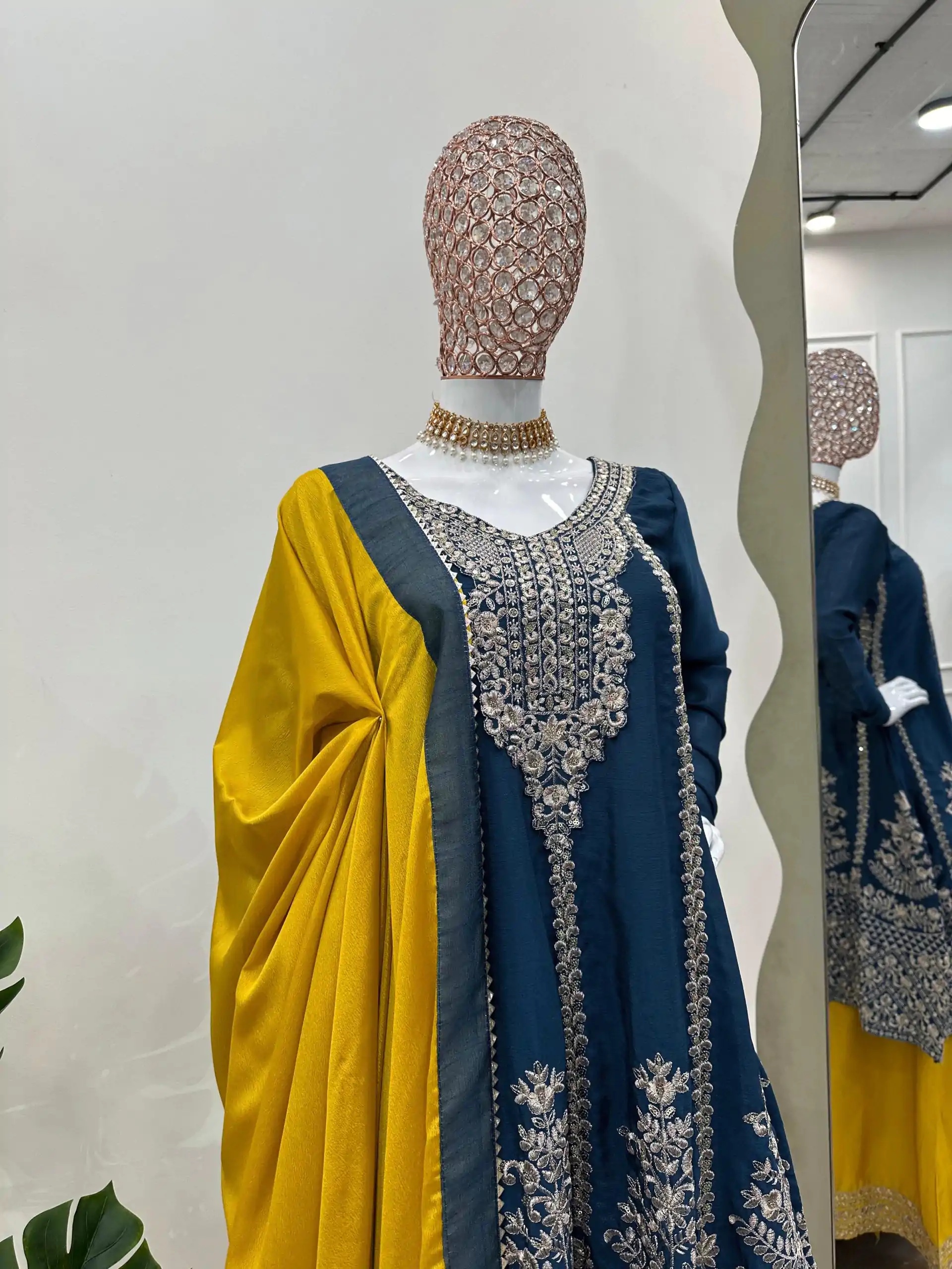 KD 1477 Blue Color Chinon Silk Sequence Thread Work Salwar Suit Casual, Wedding, Party, Events Etc. Expected Delivery 4-6 Working Days 2999/- | Jump Suits, Salwar suit, Designer Suits, Casual Suits, Creative suits, Palazzo Suits, Party Wear Suits, Patiala Suits, Straight Suits