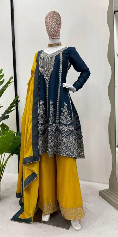 KD 1477 Blue Color Chinon Silk Sequence Thread Work Salwar Suit Casual, Wedding, Party, Events Etc. Expected Delivery 4-6 Working Days 2999/- | Jump Suits, Salwar suit, Designer Suits, Casual Suits, Creative suits, Palazzo Suits, Party Wear Suits, Patiala Suits, Straight Suits