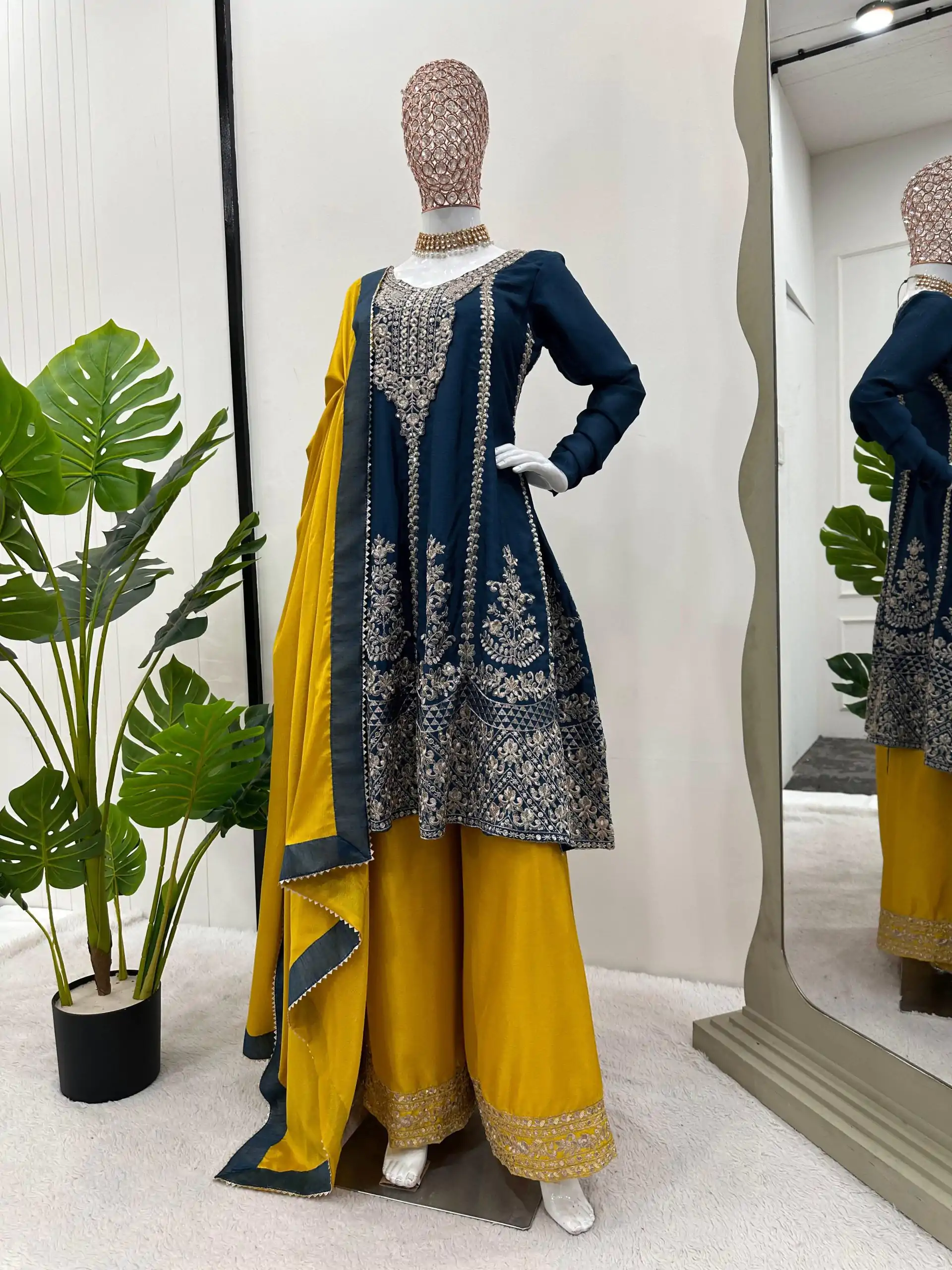KD 1477 Blue Color Chinon Silk Sequence Thread Work Salwar Suit Casual, Wedding, Party, Events Etc. Expected Delivery 4-6 Working Days 2999/- | Jump Suits, Salwar suit, Designer Suits, Casual Suits, Creative suits, Palazzo Suits, Party Wear Suits, Patiala Suits, Straight Suits