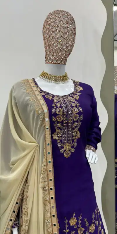KD 1481 Dark Violet Color Chinon Silk Sequence Thread Work Salwar Suit Casual, Wedding, Party, Events Etc. Expected Delivery 4-6 Working Days 2399/- | Jump Suits, Salwar suit, Designer Suits, Casual Suits, Creative suits, Palazzo Suits, Party Wear Suits, Patiala Suits, Straight Suits