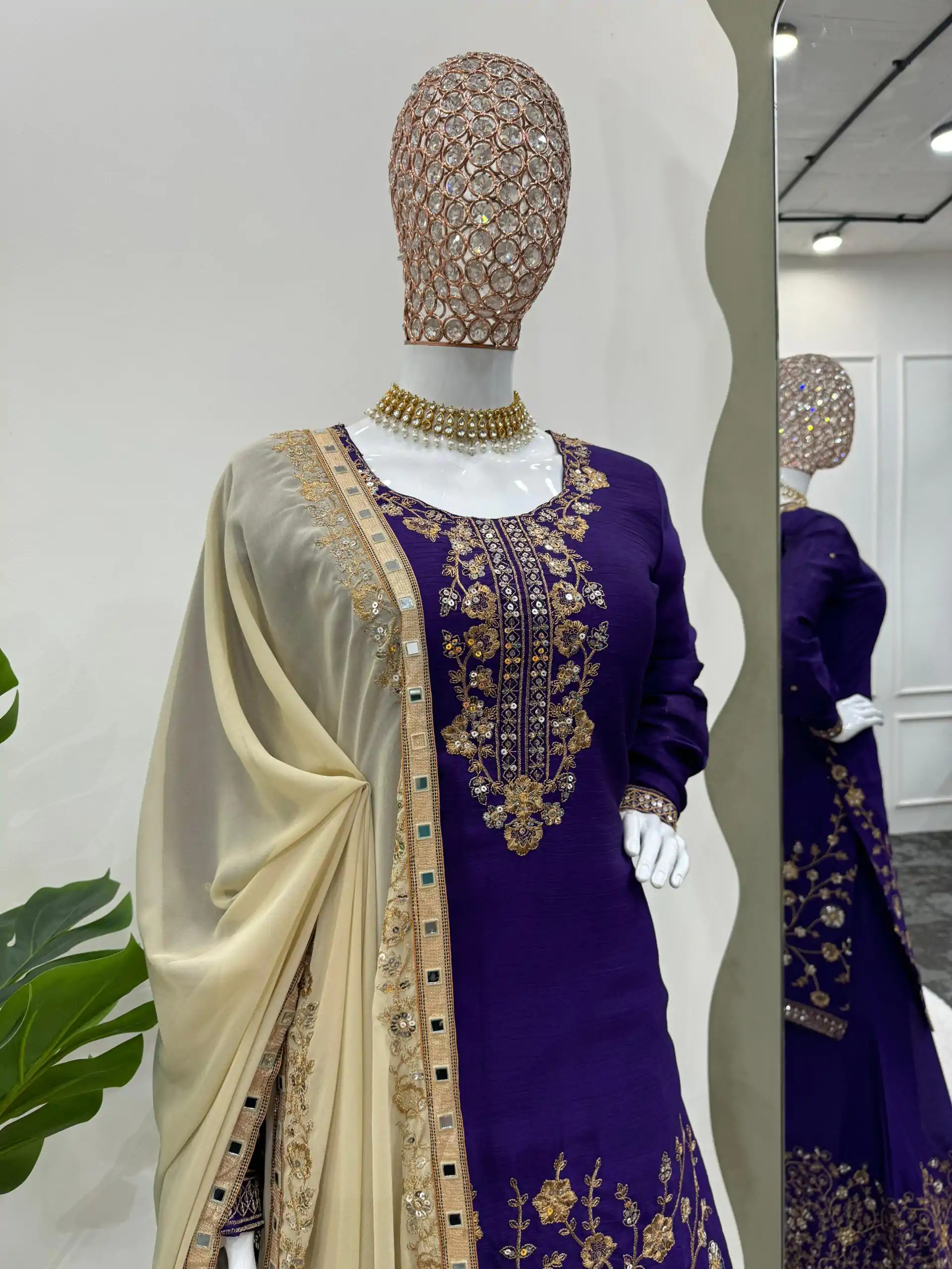 KD 1481 Dark Violet Color Chinon Silk Sequence Thread Work Salwar Suit Casual, Wedding, Party, Events Etc. Expected Delivery 4-6 Working Days 2399/- | Jump Suits, Salwar suit, Designer Suits, Casual Suits, Creative suits, Palazzo Suits, Party Wear Suits, Patiala Suits, Straight Suits