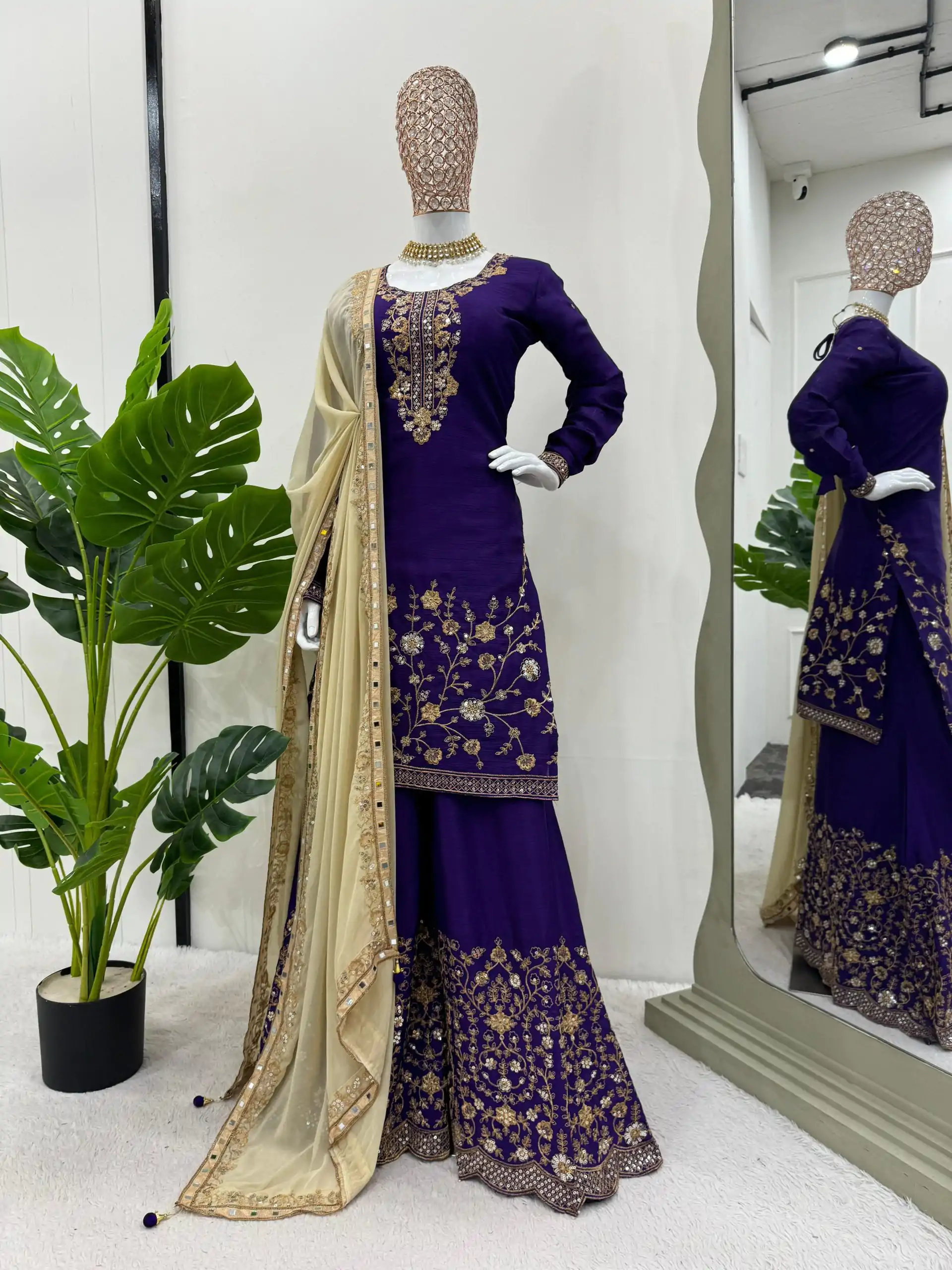 KD 1481 Dark Violet Color Chinon Silk Sequence Thread Work Salwar Suit Casual, Wedding, Party, Events Etc. Expected Delivery 4-6 Working Days 2399/- | Jump Suits, Salwar suit, Designer Suits, Casual Suits, Creative suits, Palazzo Suits, Party Wear Suits, Patiala Suits, Straight Suits