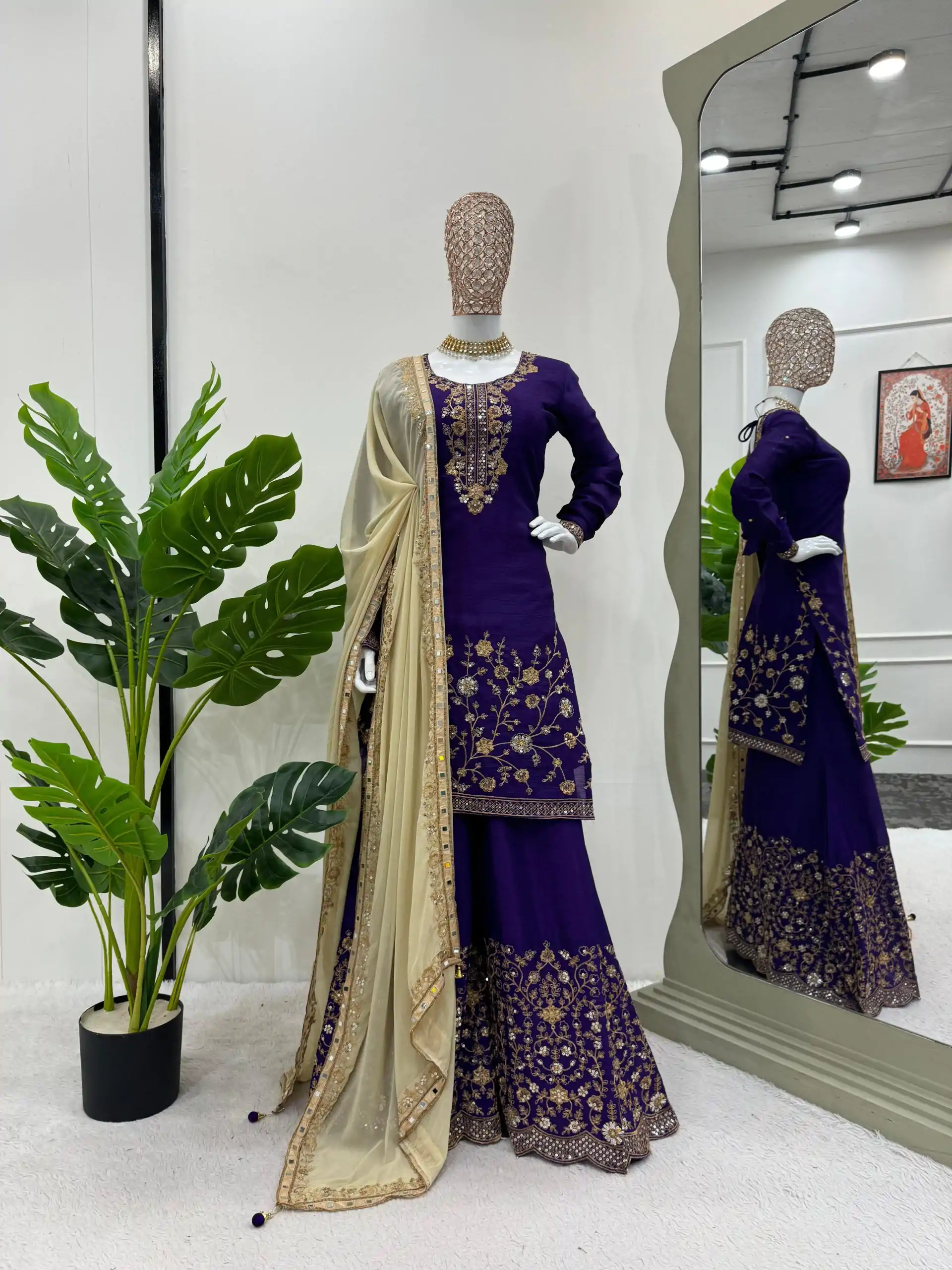 KD 1481 Dark Violet Color Chinon Silk Sequence Thread Work Salwar Suit Casual, Wedding, Party, Events Etc. Expected Delivery 4-6 Working Days 2399/- | Jump Suits, Salwar suit, Designer Suits, Casual Suits, Creative suits, Palazzo Suits, Party Wear Suits, Patiala Suits, Straight Suits