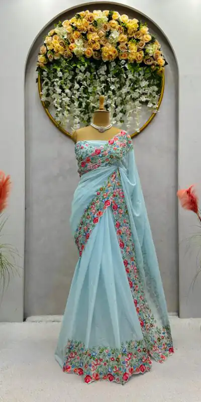 KD 479 Firozi Color Tabby Silk Thread Sequence Work Saree Casual, Party Wear, Wedding, Events Etc. Expected Delivery 4-6 Working Days @2399/- | Sarees, Bollywood Sarees, Creative Sarees, Designer Sarees, Embroidered Sarees, Ethnic Saree, Modern Digital sarees, Party Wear Sarees