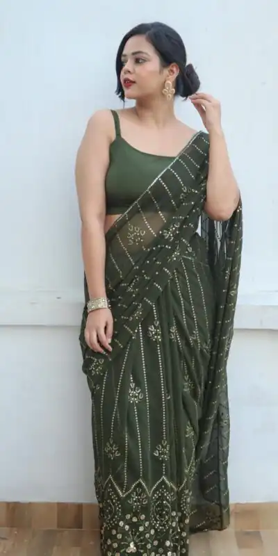 JR 609 Green Color Georgette Embroidery Sequence Saree Casual, Wedding, Festive, Events Expected Delivery  4-6 Working Days @1749/- | Sarees, Bollywood Sarees, Creative Sarees, Designer Sarees, Embroidered Sarees, Ethnic Saree, Modern Digital sarees, Party Wear Sarees