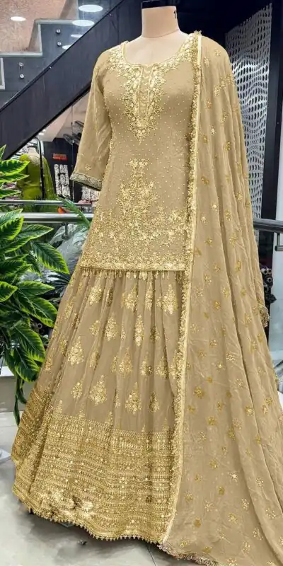 NSR 806 Gold Color Pure Chinnon Silk Embroidery Lehenga Choli Casual, Party Festive, Events Etc. Expected Delivery 4-6 Working Days @2199/- | Lehenga, Bollywood Lehenga, Creative Lehenga, Designer Lehenga, Embroidered Lehenga, Party Wear Lehenga, Straight Suits