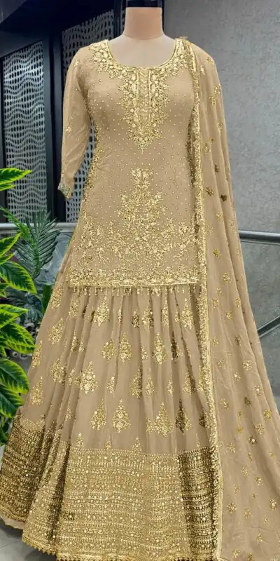 NSR 806 Gold Color Pure Chinnon Silk Embroidery Lehenga Choli Casual, Party Festive, Events Etc. Expected Delivery 4-6 Working Days @2199/- | Lehenga, Bollywood Lehenga, Creative Lehenga, Designer Lehenga, Embroidered Lehenga, Party Wear Lehenga, Straight Suits