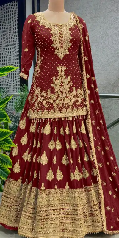 NSR 806 Red Color Pure Chinnon Silk Embroidery Lehenga Choli Casual, Party Festive, Events Etc. Expected Delivery 4-6 Working Days @2199/- | Lehenga, Bollywood Lehenga, Creative Lehenga, Designer Lehenga, Embroidered Lehenga, Party Wear Lehenga, Straight Suits