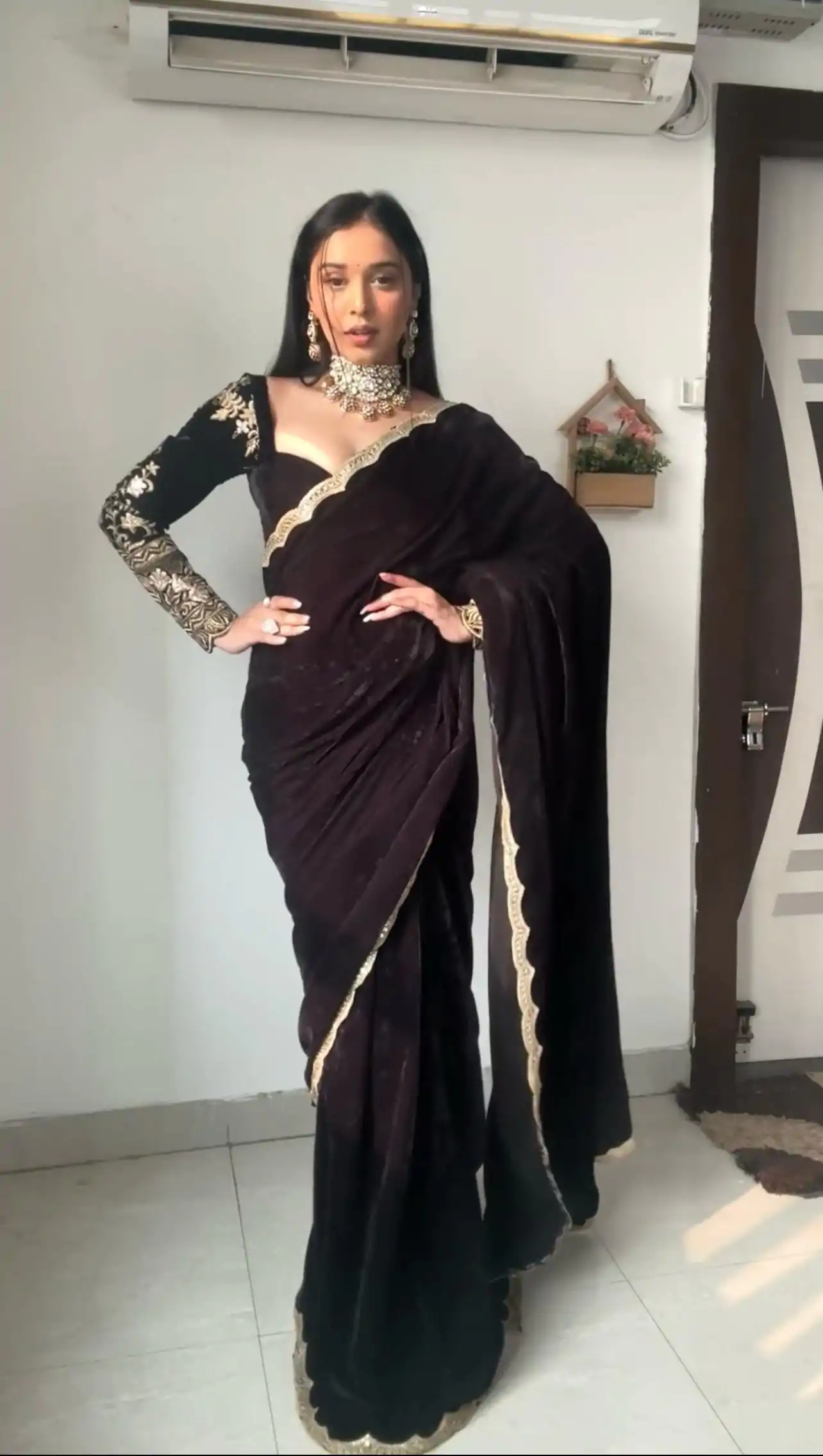 KD 436 Black Color 9000 Velvet Thread Sequence Work Saree Casual, Party Wear, Wedding, Events Etc. Expected Delivery 4-6 Working Days @2399/- | Sarees, Bollywood Sarees, Creative Sarees, Designer Sarees, Embroidered Sarees, Ethnic Saree, Modern Digital sarees, Party Wear Sarees
