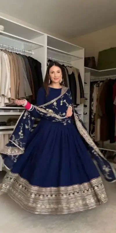 ZF 384 Navy Blue Color Chinon Silk Embroidery Sequence Gonw Casual, Wedding, Party, Festive, Events Etc. Expected Delivery 4-6 Working Days @2149/- | Gowns, Bollywood Gowns, Creative Gowns, Designer Gowns, Embroidered Gowns, Party Wear Gowns