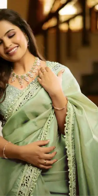 BT 3106 Pista Color Silver Tissue Silk Embroidery Sequence Saree Casual, Party Wear, Traditional Wear, Wedding Wear, Events Etc.@1999/- | Sarees, Bollywood Sarees, Creative Sarees, Designer Sarees, Ethnic Saree, Modern Digital sarees, Party Wear Sarees