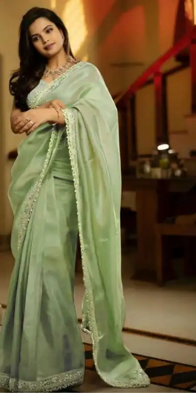 BT 3106 Pista Color Silver Tissue Silk Embroidery Sequence Saree Casual, Party Wear, Traditional Wear, Wedding Wear, Events Etc.@1999/- | Sarees, Bollywood Sarees, Creative Sarees, Designer Sarees, Ethnic Saree, Modern Digital sarees, Party Wear Sarees