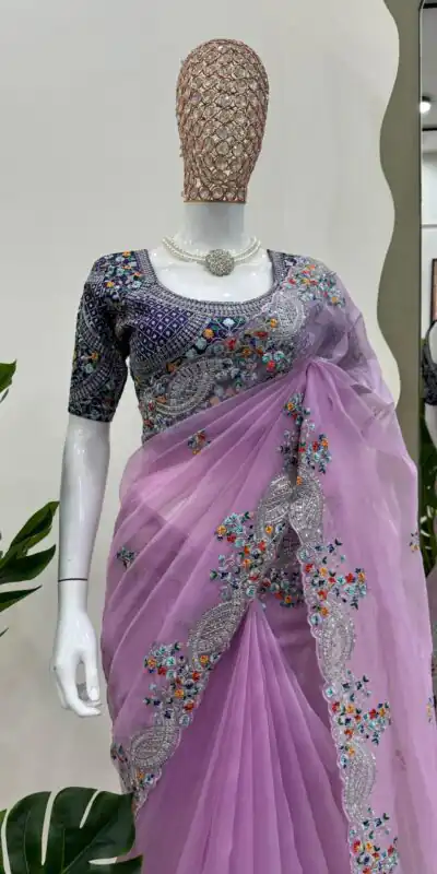KD 499 Violet Color Organza Silk Thread Sequence Work Saree Casual, Party Wear, Wedding, Events Etc. Expected Delivery 4-6 Working Days @2499/- | Sarees, Bollywood Sarees, Creative Sarees, Designer Sarees, Embroidered Sarees, Ethnic Saree, Modern Digital sarees, Party Wear Sarees