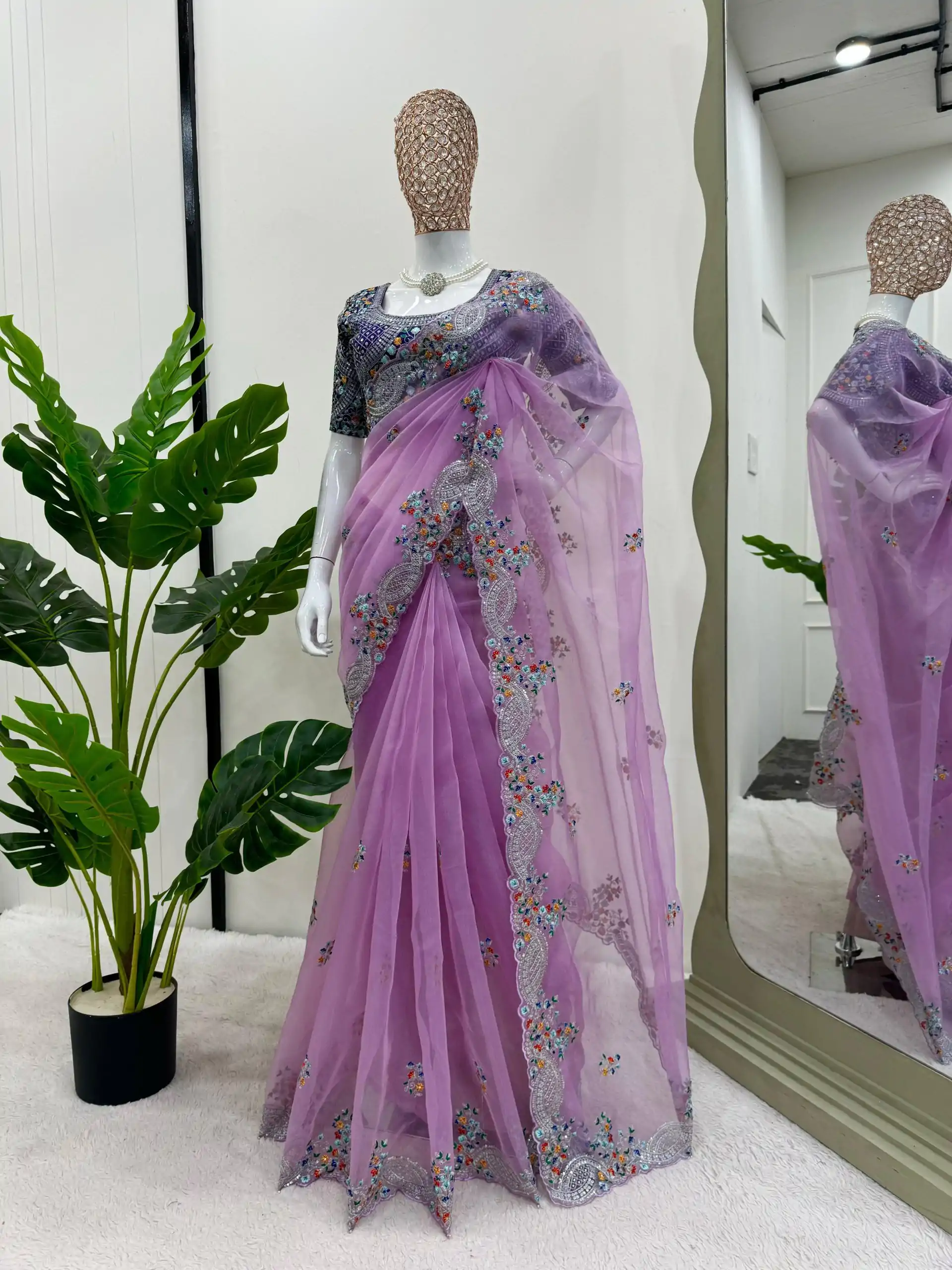 KD 499 Violet Color Organza Silk Thread Sequence Work Saree Casual, Party Wear, Wedding, Events Etc. Expected Delivery 4-6 Working Days @2499/- | Sarees, Bollywood Sarees, Creative Sarees, Designer Sarees, Embroidered Sarees, Ethnic Saree, Modern Digital sarees, Party Wear Sarees