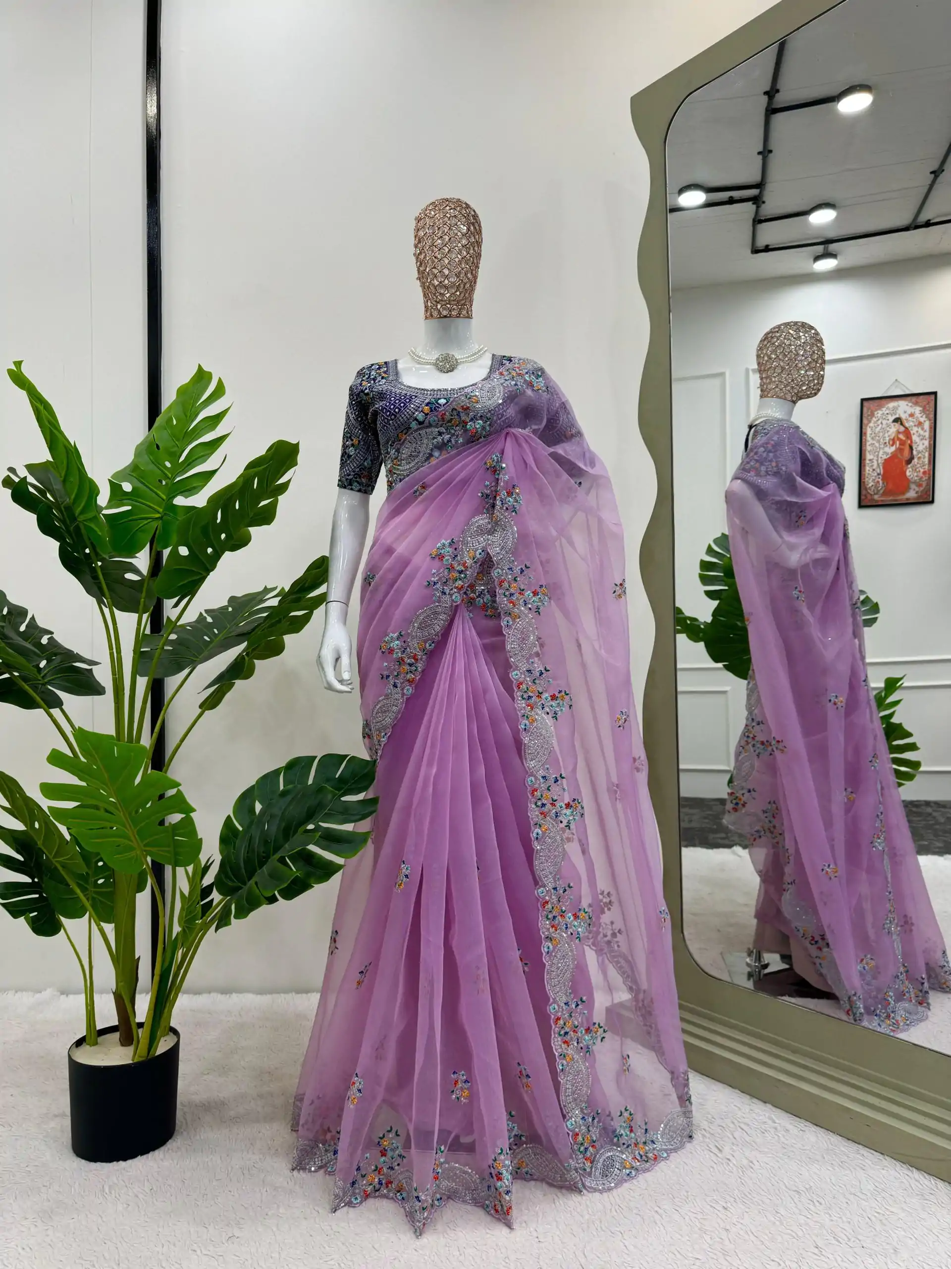 KD 499 Violet Color Organza Silk Thread Sequence Work Saree Casual, Party Wear, Wedding, Events Etc. Expected Delivery 4-6 Working Days @2499/- | Sarees, Bollywood Sarees, Creative Sarees, Designer Sarees, Embroidered Sarees, Ethnic Saree, Modern Digital sarees, Party Wear Sarees