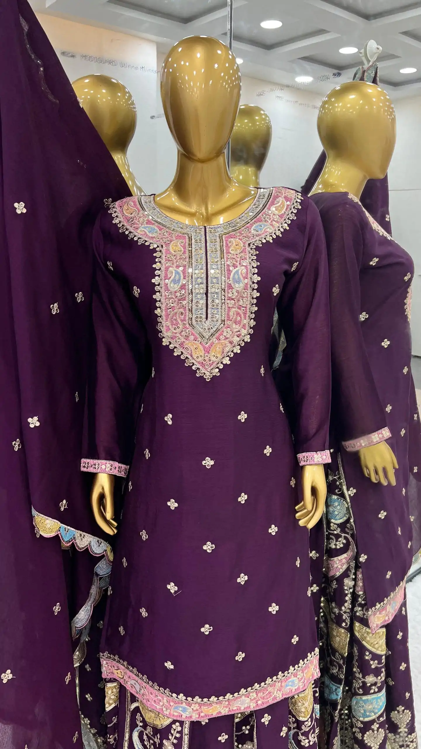 ZF 377 Purple Color Chinnon Silk Embroidery Sequence Salwar Suit Casual, Wedding, Party, Events Etc. Expected Delivery 4-6 Working Days 2499/- | Jump Suits, Salwar suit, Designer Suits, Casual Suits, Creative suits, Palazzo Suits, Party Wear Suits, Patiala Suits, Straight Suits